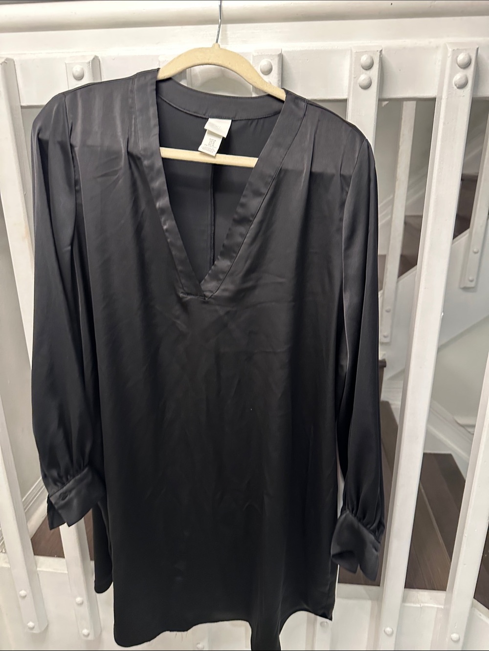 H&M Black Satin Button-Down V-Neck Dress